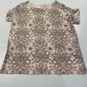Loft shirt sleeve top, black and white flowers, size XL